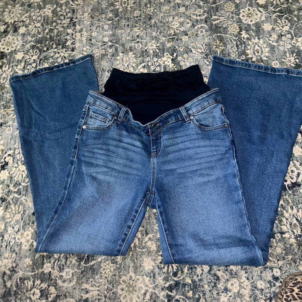 Women's Maternity Bundle. Flare Jeans in Blue and two pair leggings.